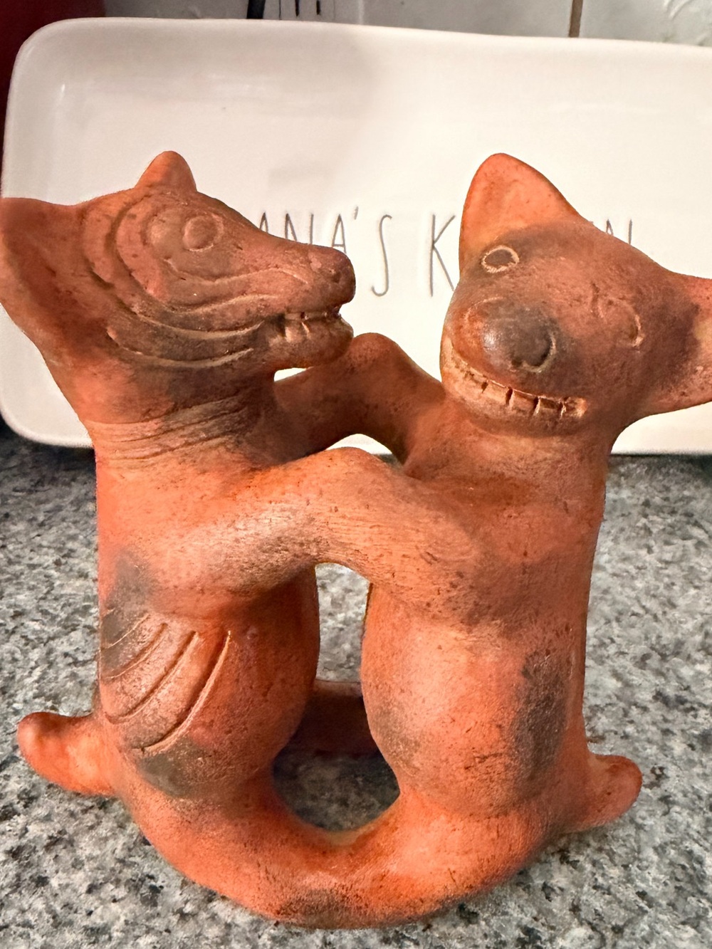 Rare Mayan calina  dancing Dog Sculpture - Rustic Orange Accent